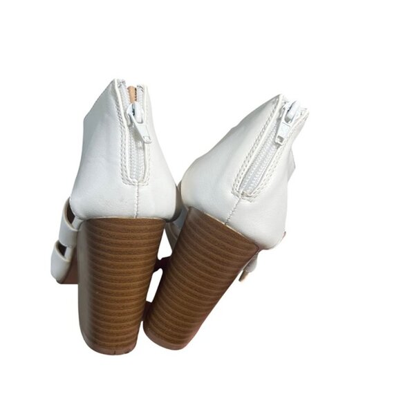 Yoki heels women's 6 white vegan leather chunky block heel strappy back zip - Picture 4 of 8